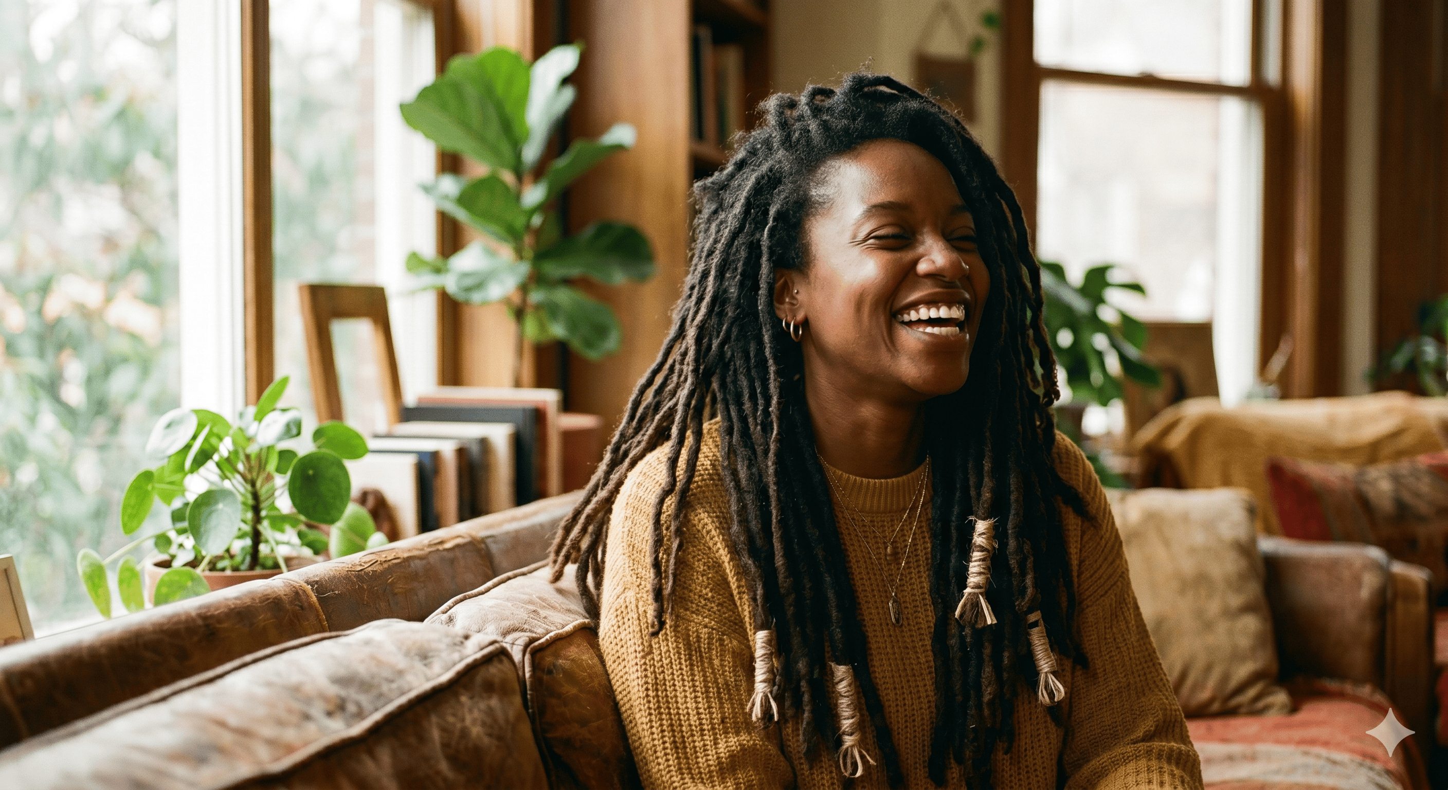 A Black woman laughing freely
